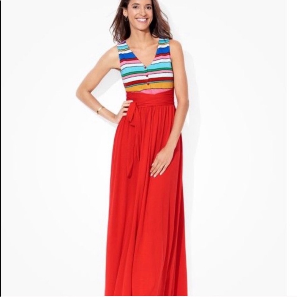 Love Hanna Andersson Tomato Red Stripe Cotton Knit Maxi Dress Tie Back Size M